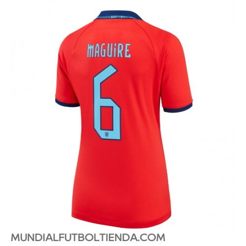 Camiseta Inglaterra Harry Maguire #6 Segunda Equipación Replica Mundial 2022 para mujer mangas cortas
